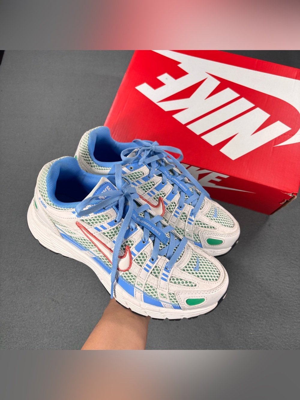 Nike P-6000 Youth Summit White Blue Green Size 5Y